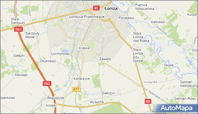 mapa Zawady gmina Łomża, Zawady gmina Łomża na mapie Targeo