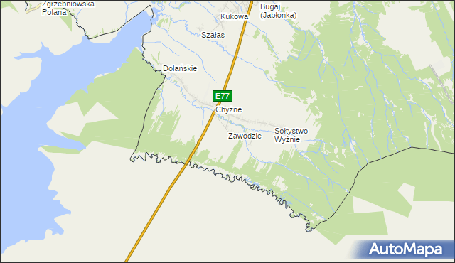 mapa Zawodzie gmina Jabłonka, Zawodzie gmina Jabłonka na mapie Targeo