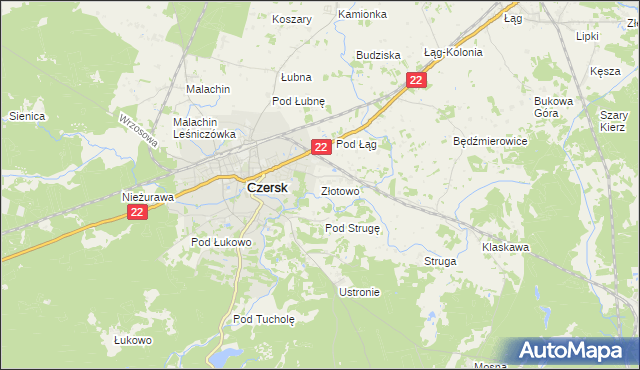 mapa Złotowo gmina Czersk, Złotowo gmina Czersk na mapie Targeo
