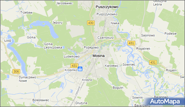 mapa Mosina powiat poznański, Mosina powiat poznański na mapie Targeo