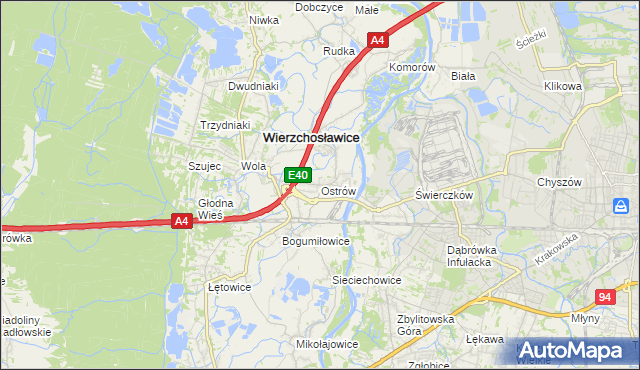 mapa Ostrów gmina Wierzchosławice, Ostrów gmina Wierzchosławice na mapie Targeo