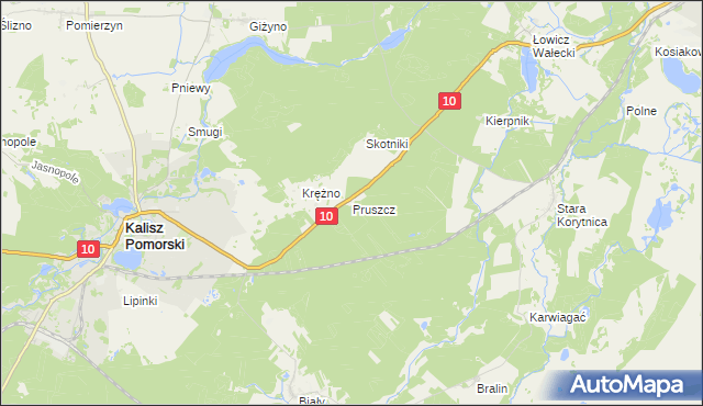 mapa Pruszcz gmina Kalisz Pomorski, Pruszcz gmina Kalisz Pomorski na mapie Targeo