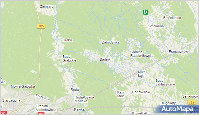 mapa Bartniki gmina Puszcza Mariańska, Bartniki gmina Puszcza Mariańska na mapie Targeo