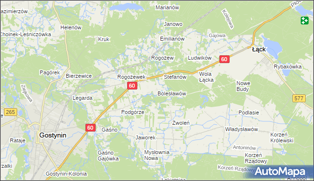 mapa Bolesławów gmina Gostynin, Bolesławów gmina Gostynin na mapie Targeo