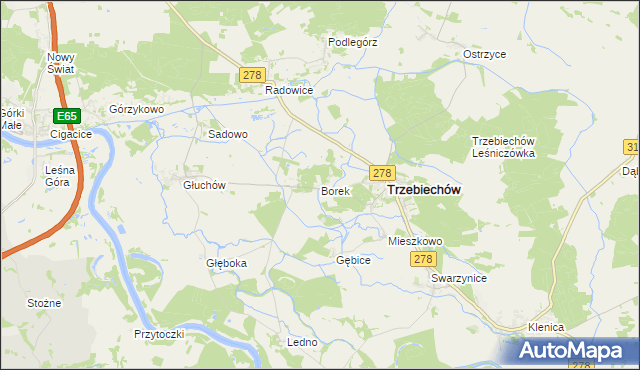 mapa Borek gmina Trzebiechów, Borek gmina Trzebiechów na mapie Targeo