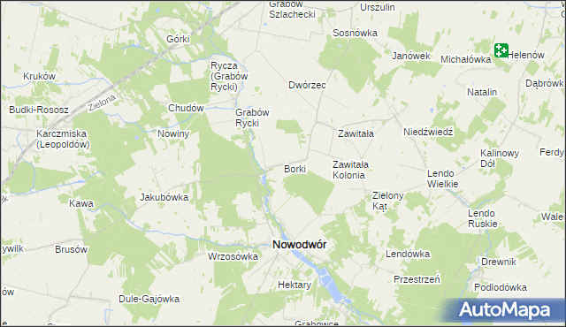 mapa Borki gmina Nowodwór, Borki gmina Nowodwór na mapie Targeo