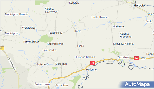 mapa Ciołki gmina Horodło, Ciołki gmina Horodło na mapie Targeo