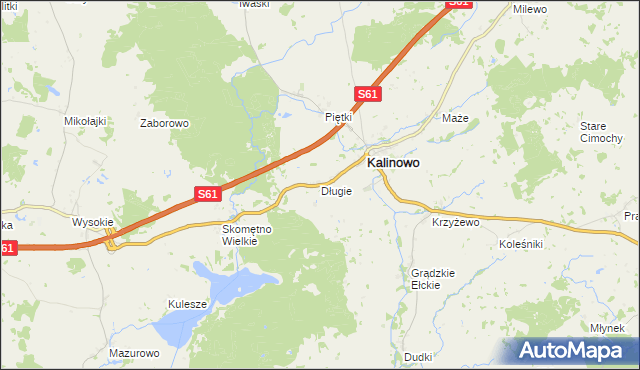 mapa Długie gmina Kalinowo, Długie gmina Kalinowo na mapie Targeo