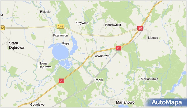 mapa Dzwonowo gmina Marianowo, Dzwonowo gmina Marianowo na mapie Targeo