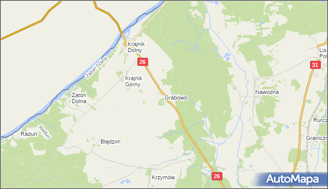 mapa Grabowo gmina Chojna, Grabowo gmina Chojna na mapie Targeo