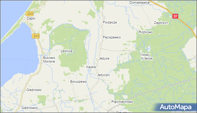 mapa Jeżyce gmina Darłowo, Jeżyce gmina Darłowo na mapie Targeo