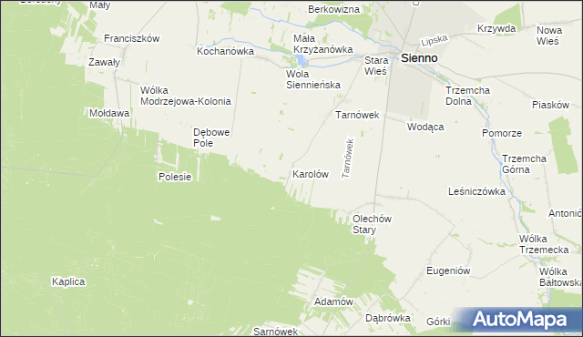 mapa Karolów gmina Sienno, Karolów gmina Sienno na mapie Targeo