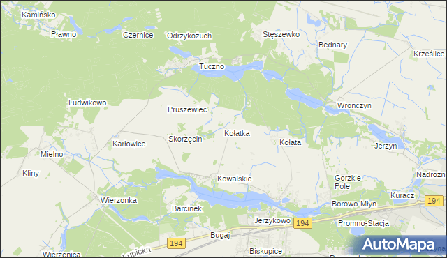 mapa Kołatka gmina Pobiedziska, Kołatka gmina Pobiedziska na mapie Targeo