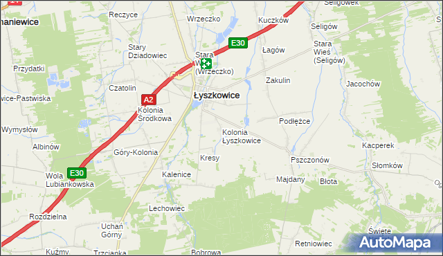 mapa Kolonia Łyszkowice, Kolonia Łyszkowice na mapie Targeo