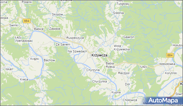 mapa Krzywcza, Krzywcza na mapie Targeo