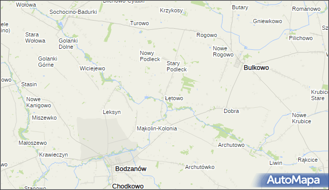 mapa Łętowo gmina Bodzanów, Łętowo gmina Bodzanów na mapie Targeo