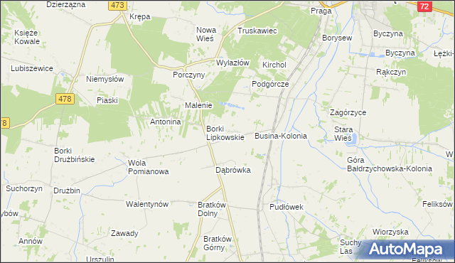 mapa Lipki gmina Poddębice, Lipki gmina Poddębice na mapie Targeo