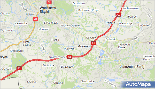 mapa Mszana powiat wodzisławski, Mszana powiat wodzisławski na mapie Targeo