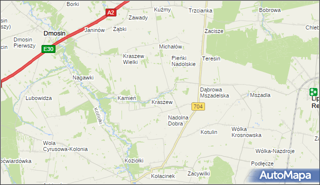 mapa Nadolna gmina Dmosin, Nadolna gmina Dmosin na mapie Targeo