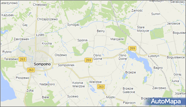 mapa Ośno Górne, Ośno Górne na mapie Targeo