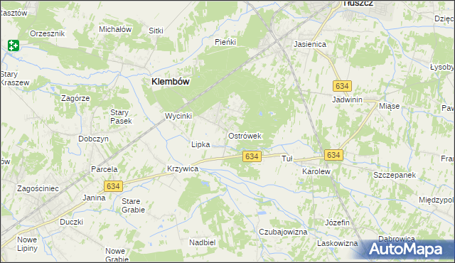 mapa Ostrówek gmina Klembów, Ostrówek gmina Klembów na mapie Targeo