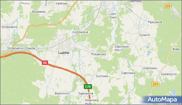 mapa Robakowo gmina Luzino, Robakowo gmina Luzino na mapie Targeo