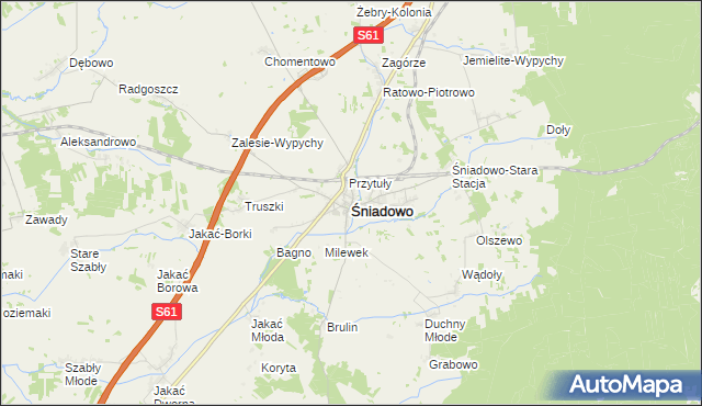 mapa Śniadowo powiat łomżyński, Śniadowo powiat łomżyński na mapie Targeo