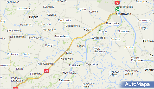 mapa Urzuty gmina Opatowiec, Urzuty gmina Opatowiec na mapie Targeo