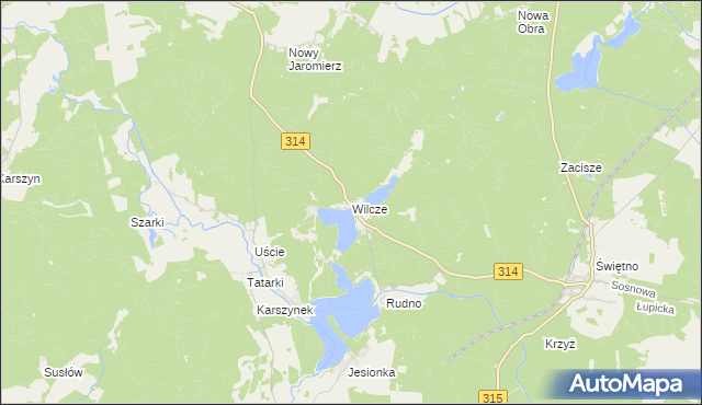 mapa Wilcze gmina Wolsztyn, Wilcze gmina Wolsztyn na mapie Targeo