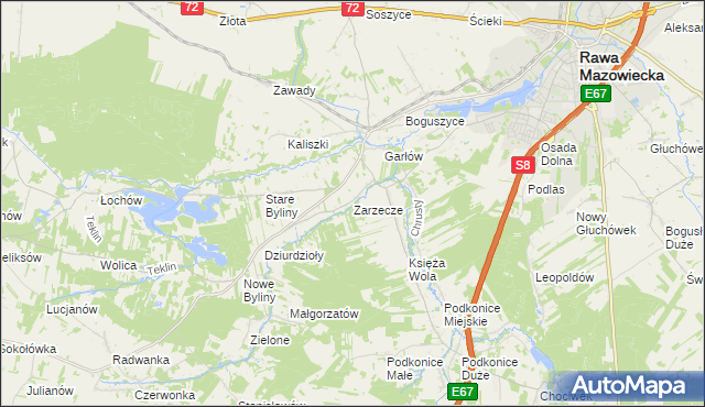 mapa Zarzecze gmina Rawa Mazowiecka, Zarzecze gmina Rawa Mazowiecka na mapie Targeo