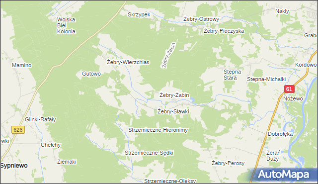 mapa Żebry-Żabin, Żebry-Żabin na mapie Targeo