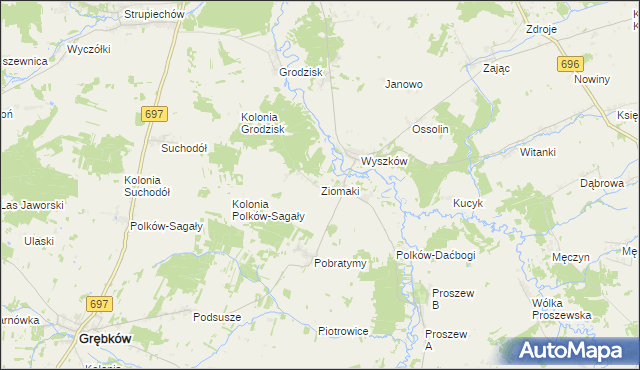 mapa Ziomaki gmina Grębków, Ziomaki gmina Grębków na mapie Targeo