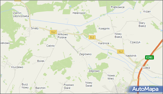 mapa Bielawy gmina Śmigiel, Bielawy gmina Śmigiel na mapie Targeo