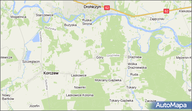 mapa Góry gmina Korczew, Góry gmina Korczew na mapie Targeo