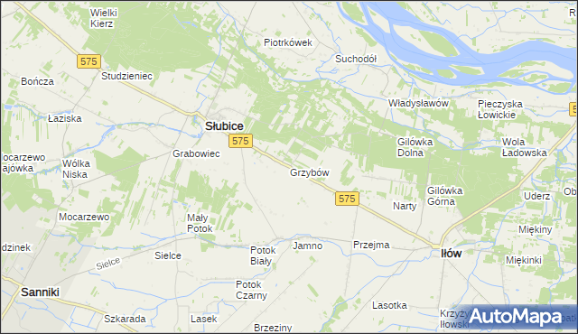 mapa Grzybów gmina Słubice, Grzybów gmina Słubice na mapie Targeo