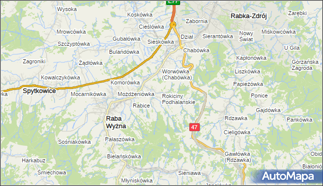 mapa Rokiciny Podhalańskie, Rokiciny Podhalańskie na mapie Targeo