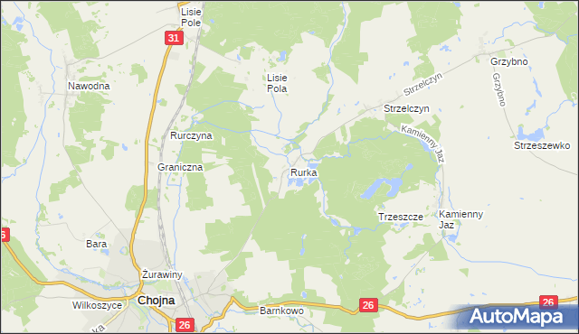 mapa Rurka gmina Chojna, Rurka gmina Chojna na mapie Targeo