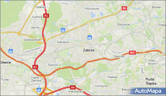 mapa Zabrza, Zabrze na mapie Targeo