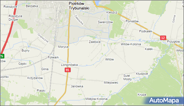 mapa Zalesice-Kolonia gmina Sulejów, Zalesice-Kolonia gmina Sulejów na mapie Targeo