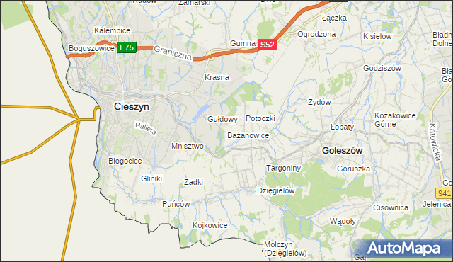 mapa Bażanowice, Bażanowice na mapie Targeo