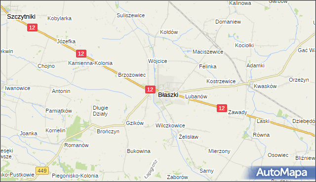 mapa Błaszki, Błaszki na mapie Targeo