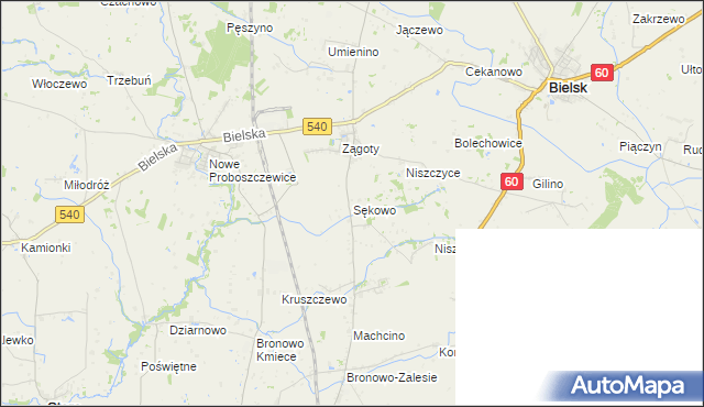 mapa Sękowo gmina Bielsk, Sękowo gmina Bielsk na mapie Targeo