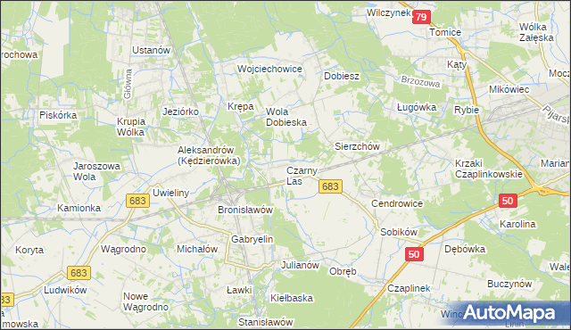 mapa Czarny Las gmina Góra Kalwaria, Czarny Las gmina Góra Kalwaria na mapie Targeo