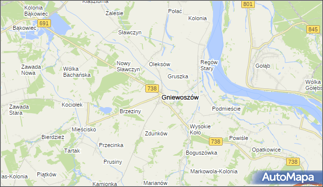 mapa Gniewoszów powiat kozienicki, Gniewoszów powiat kozienicki na mapie Targeo