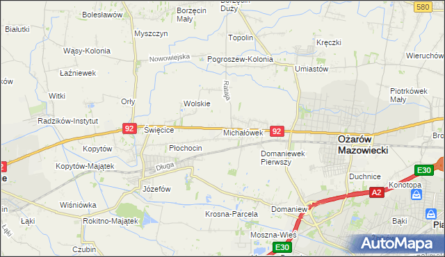 mapa Michałówek gmina Ożarów Mazowiecki, Michałówek gmina Ożarów Mazowiecki na mapie Targeo