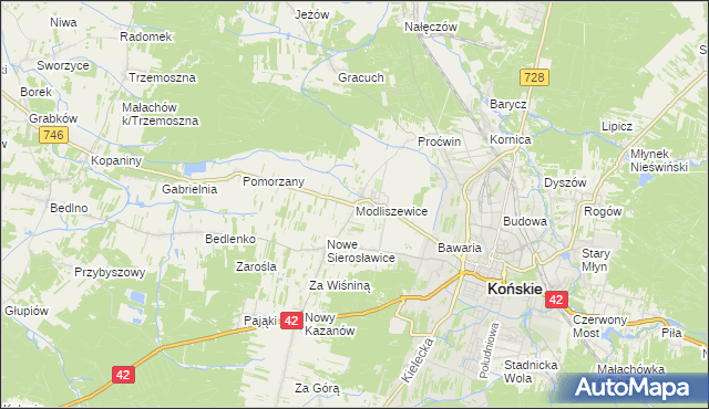 mapa Modliszewice, Modliszewice na mapie Targeo