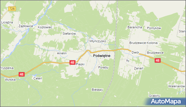mapa Poświętne powiat opoczyński, Poświętne powiat opoczyński na mapie Targeo