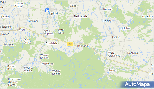 mapa Bednarka gmina Lipinki, Bednarka gmina Lipinki na mapie Targeo