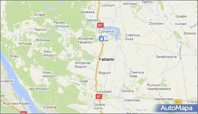 mapa Fabianki powiat włocławski, Fabianki powiat włocławski na mapie Targeo