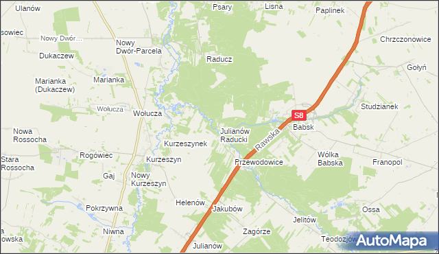 mapa Julianów Raducki, Julianów Raducki na mapie Targeo